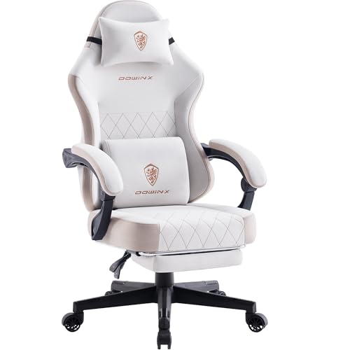 Dowinx Gaming Chair with Pocket Spring Cushion, High Back Ergonomic 360° Swivel Chair for Office Gaming, Massage Lumbar Support Office Gaming with Footrest for Adults, 300LBS Capacity, Beige