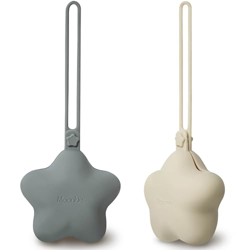 Image of Moonkie Silicone Pacifier Holder Case, Cute Portable Pacifier Storage Case, 2 Pack