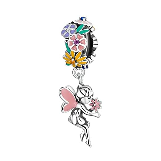 MEETCCY Abalorio de plata de ley 925 con diseño de flor morada, diseño de ángel y mariposa, para mujer, para pulseras de amor, esposa, mamá, abuela, Flor