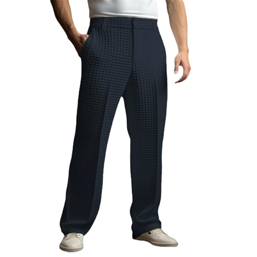 Pantalon de costume stretch noir en maille gaufrée coupe droite homme