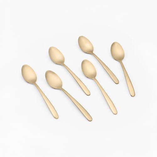 Image of GROX Curve Tea Spoon - Set of 6 | Champagne | 14 cm | 304 Stainless Steel 18 /8 | Contemporary Tea Spoon