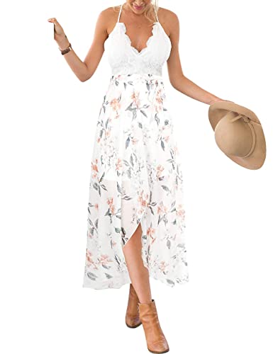 Blooming Jelly Women's Deep V Neck Sleeveless Summer Asymmetrical Floral Maxi Dress