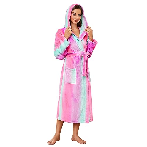 Image of HEARTNICE Womens Hooded Fleece Robe, Soft Bathrobe for Womens, Cute Long House Coat
