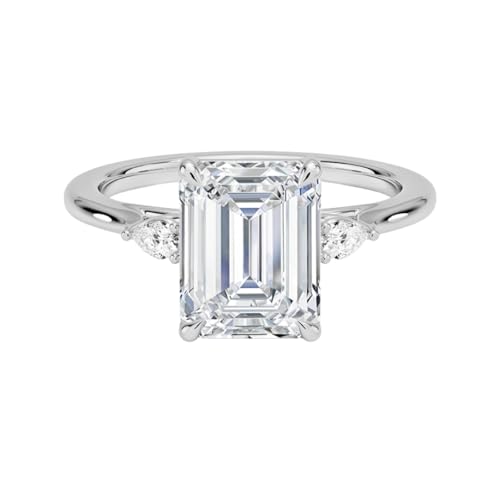 2 CT Emerald Cut Lab Grown Diamond Perfect Fit Three Stone Engagement Ring