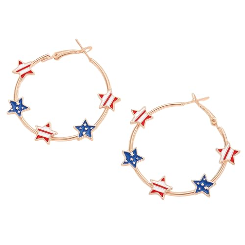 USA Hoop Earrings with Red White and Blue Star Theme for 4th of July Women Outfit Accessories by AmoraKiva - Used condition - US$5.03