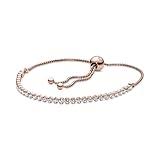 PANDORA Timeless Women's 14k Rose Gold-Plated Sparkling Strand Cubic Zirconia Slider Bracelet, Size 25, With Gift Box