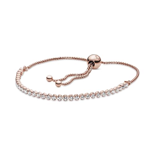 PANDORA Timeless Women's 14k Rose Gold-Plated Sparkling Strand Cubic Zirconia Slider Bracelet, Size 25, With Gift Box