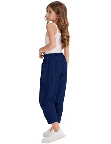 Image of COZYPOIN Girl's Wide Leg Pants Elastic Waist Loose Fit Flowy Casual Beach Palazzo Harem Trousers with Pockets 5-14 Y