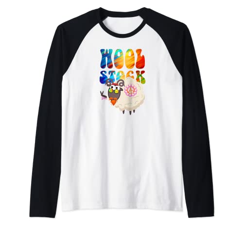 Oveja divertida Woolstock Hippy para hilanderos de mano Camiseta Manga Raglan