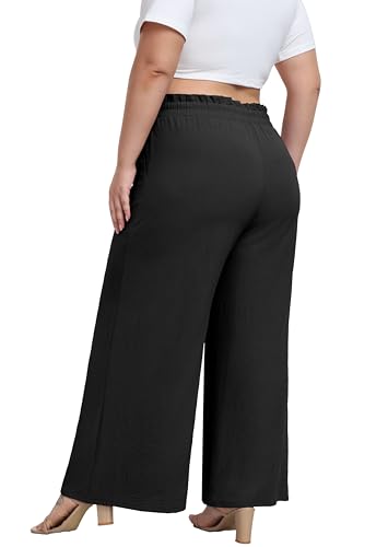 OLRIK Women's Plus Size Pants High Waisted Wide Leg Adjustable Drawstring Long Straight Trousers Fall Outfits3