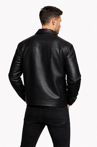 Image of Faux Leather Oversized Coach Jacket for Men | Premium Streetwear Outerwear for Winter, Travel, Parties | Classic Stylish Design