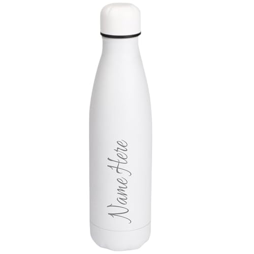 Personalised Engraved 500ml Insulated Water Bottle with Any Name Hot or Cold Drinks Selection of Colours (White)