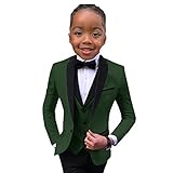Boys Suit Wedding Tuxedo 3 Piece Shawl Collar Jacket Pants Vest Child Formal Blazer Set Slim Fit Out