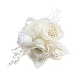 [クレインズコレクション] 手作り 三つ花ローズ コサージュ ブローチ ピン クリップ付 フォーマル シーンや エレガント な装いに ホワイト