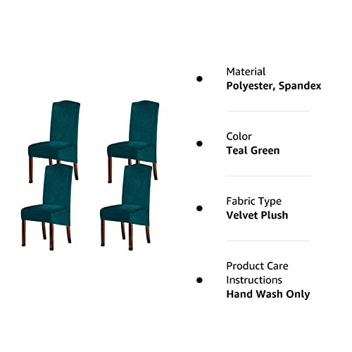 Velvet Plush Xl Dining Chair Covers, Stretch Chaircover, Spandex High Chairs Protector Covers Seat Slipcover With Elastic Band For Dining Room,Wedding, Ceremony, Banquet (Teal Green, Set Of 4) #TOP7