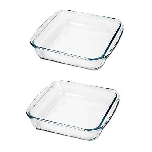 Paquete de 2 Fuentes Horno Cuadrados de Cristal, Moldes Hornear, capacidad 1.1 L - Longitud 20.5 x Profundidad 18.2 x Altura 5 cm -JUANIO-