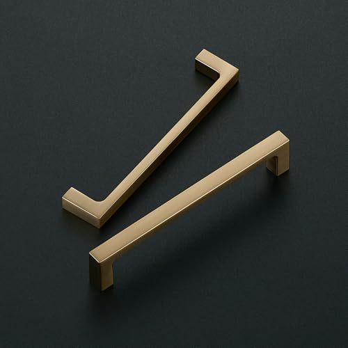 Image of Ravinte Champagne Bronze Kitchen Square Cabinet Handles 5 Inch 30 Pack | Modern Slim Style, Solid Zinc, Square Design, Screws Included, Easy Installation, for Kitchen Drawers & Cupboards