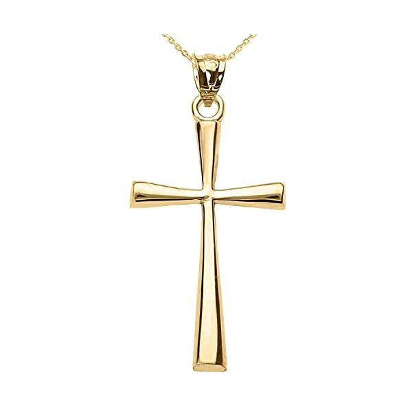 Religious Jewelry 14K Yellow Gold Simple Classic Flared Cross Pendant Necklace with Rolo Chain - Choice of Necklace Length