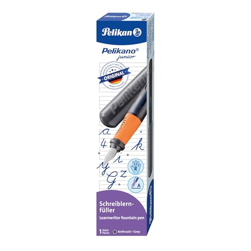 Pelikan Pelikano Junior School Fountain Pen for Right-Handed Users, Anthracite, with Beginner Nib A, Pack of 1