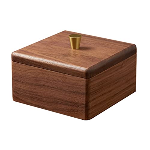 Sizikato Walnut Wood Q-Tip Box with Lid, Bathroom Cotton Swab Dispenser.