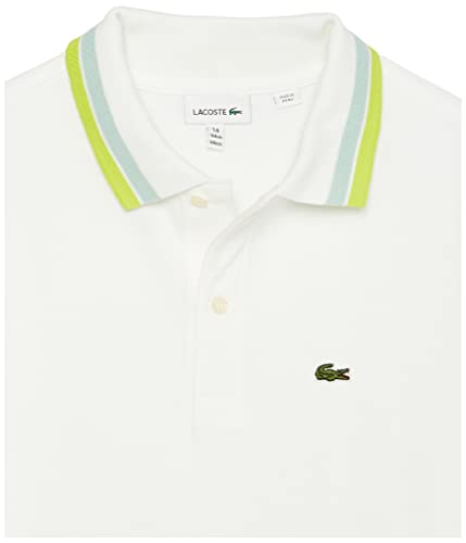 Lacoste Camisa polo clássica semi elegante para meninos, Branco/Multico, 14 Anos