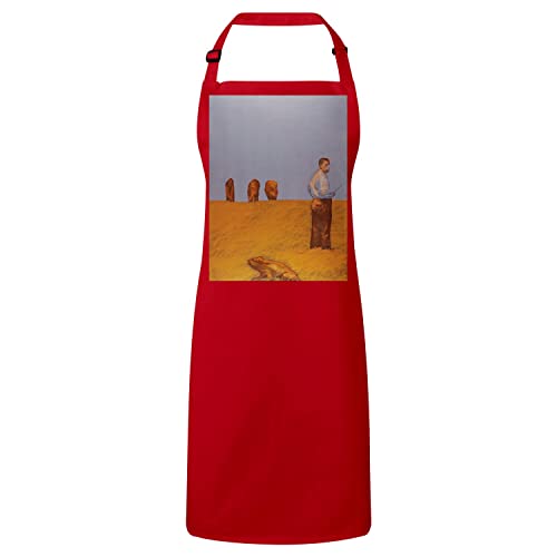 Tablier cuisine premium rouge triptyque menhirs pour vos dîners et ateliers créatifs
