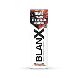 BlanX, Dentifricio Black Volcano, Dentifricio Sbiancante Extra White, Fino a 3 Gradi di Bianco in Più, Con Licheni Islandici, Cenere e Lava Vulcanica 100% Naturali, Aroma Extra Fresco, 75ml