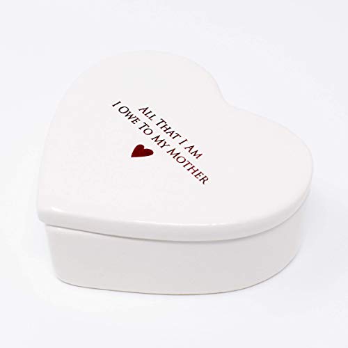 Mother Of The Bride Or Mother's Day Gift, Ceramic Heart Keepsake Box With Lid - All That I Am I Owe To My Mother - Handmade Jewelry Holder Gift For Mom #TOP3