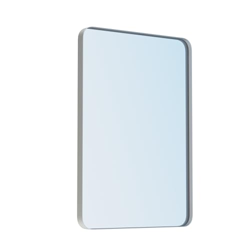 VocalStar 18 x 26 Inch Silver Bathroom Mirror for Wall, Metal Framed Rounded Rectangle Vanity Mirror Modern Farmhouse, 1/4-inch Shatterproof Glass | Ultra-Flush Hanging