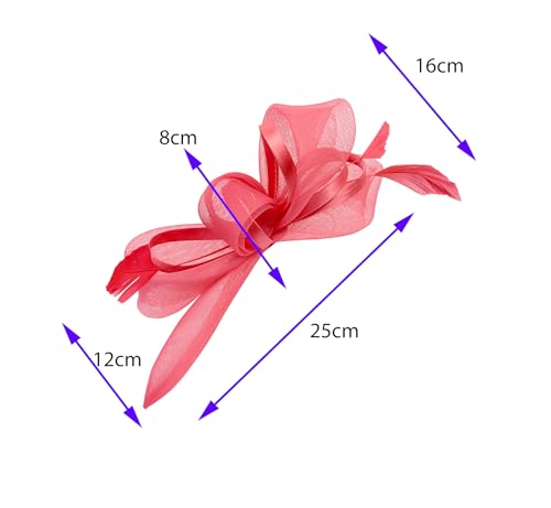Finecy In Fascinator Hat for Women with Headband Clip Wedding Race Bowler Hat Elegant Royal Ascot Floral Derby Hat Ladies Tea Party Church Cocktail (UK, Alpha, One Size, M, Coral) - Image 7