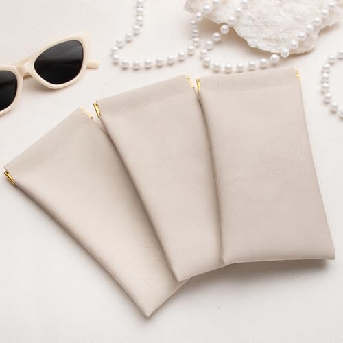 Image of 3 pack leather eyewear case PU soft sunglasses bag squeeze top portable lightweight eyewear case for men and women