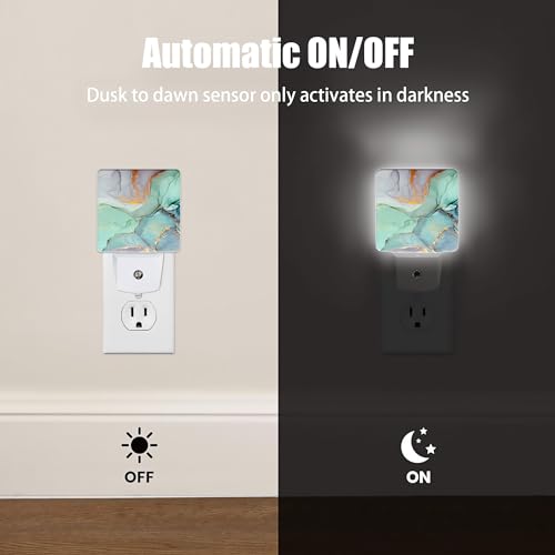 Image of Green Marble Dusk to Dawn Night Light, Auto Sensor Lamp Home Indoor Stairway Kitchen Corridor, Night Lights Plug into Wall Decor, Boys Girls Women Men Room Gifts