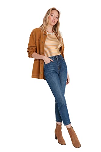 Trendyol Damskie dżinsy z wysokim stanem skinny fit dla mamy, granatowy, 64