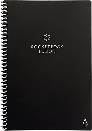 Rocketbook Fusion Reutilizable Agenda y Cuaderno Conectados Digitalmente con Bolígrafo, Paño y Aplicación, Negro, 7 Estilos de Página, Tamaño A5 15 cm x 22,4 cm, 42 Páginas