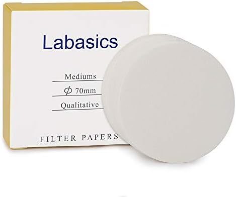 Labasics Qualitative Filter Paper Circles, 70 mm Diameter Cellulose Filter Paper with 15-20 Micron Particle Retention Medium Filtration Speed, Pack of 100