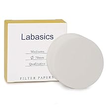 Labasics Qualitative Filter Paper Circles, 70 mm Diameter Cellulose Filter Paper with 15-20 Micron Particle Retention Medium Filtration Speed, Pack of 100