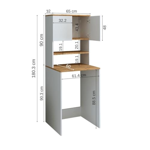 Waschmaschinenschrank Roomart für Badezimmer und Waschturm, 65 x 181 x 60 cm