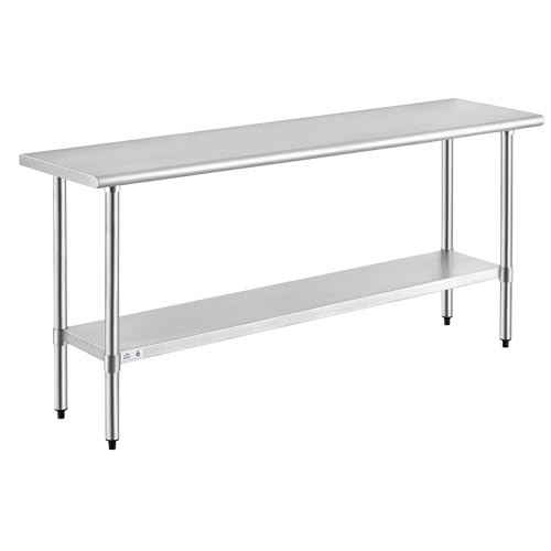 Image of ROCKPOINT Stainless Steel Table for Prep & Work 18x72 Inches, NSF Metal Commercial Kitchen Heavy Duty Table with Adjustable Under Shelf and Table Foot for Restaurant, Home and Hotel