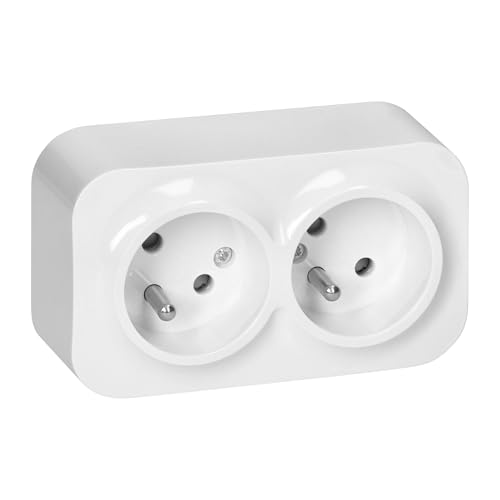 Miratic Enchufe Pared - Versión Francesa - Toma de Corriente Pared IP20 Enchufe de Superficie 16A/230VAC Duradero y Seguro para Uso Doméstico y Comercial (2 tomas)