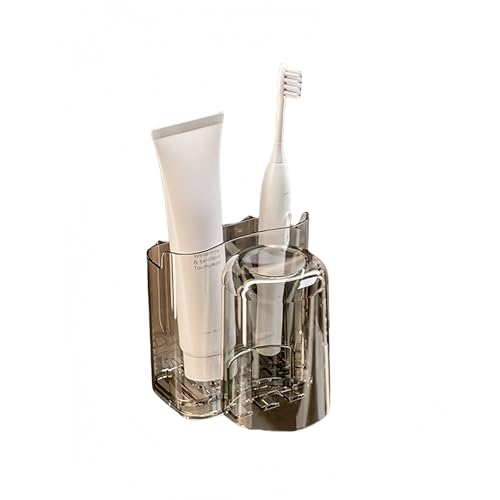 Portaspazzolino con dispenser per dentifricio, organizer da parete per bagno senza trapano, vassoio di grande capacità e set di accessori