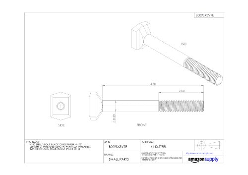 Image of 4140 Steel T-Bolt, Black Oxide Finish, Heavy Duty, 2 inch Threaded Length, 4-1 /2 inch Length, Partially Threaded, 1 /2 inch-13 UNC Threads, Made in US (Pack of 2)