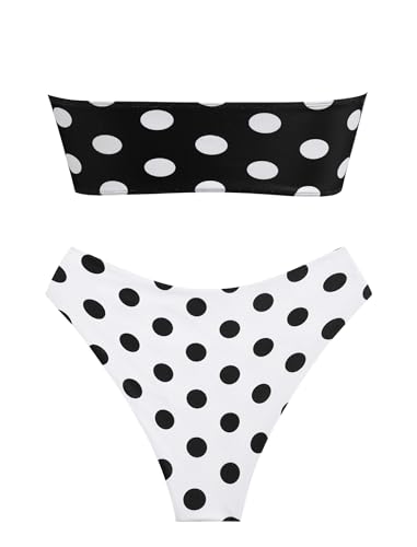 Image of ZAFUL Women's High Cut Bandeau Bikini Set Strapless Solid Color 2 Pieces Bathing Suit Swimsuit