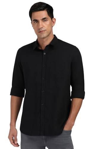 Image of Peter England Men's Solid Linen Blend Shirt Slim Fit| Casual Wear | Full Sleeves
