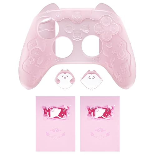 PlayVital Funda de Silicona para Xbox Series S/X Mando, Carcasa Protectora Antideslizante Semi-Transparente, Protección Completa, Incluye Thumb Grips y Sticker - Cute Ocean Whisper (Rosa Durazno) - imagen 9