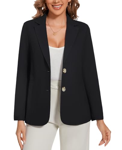 MINTLIMIT Summer Linen Blazers Jackets for Women Lightweight Spring Long Sleeves Work Office Blazer Suit (Black, Size 2XL)
