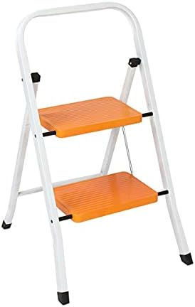 GREENWON 2 Step Ladder Folding Step Stool with Wide Anti-Slip Pedal, Convenient Handgrip, Portable Steel, Sturdy for Household and Office