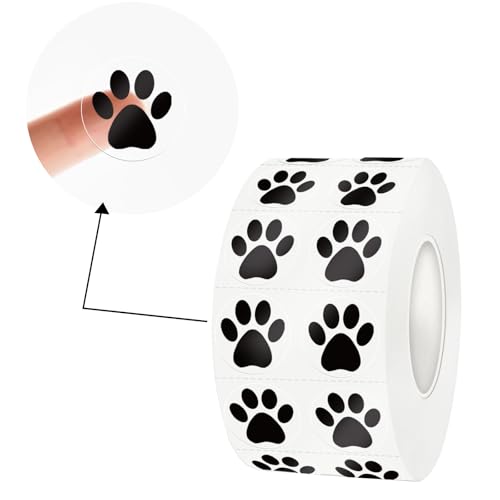 Yeachlaing Paw Stickers 2000 Pcs 0.5 Inch Clear Puppy Dog Black Bear Paw Prints Self-Adhesive Sticker Roll