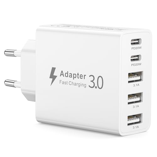 Caricatore USB C Presa, 50W 5Porte Caricatore USB Multiplo PD&QC