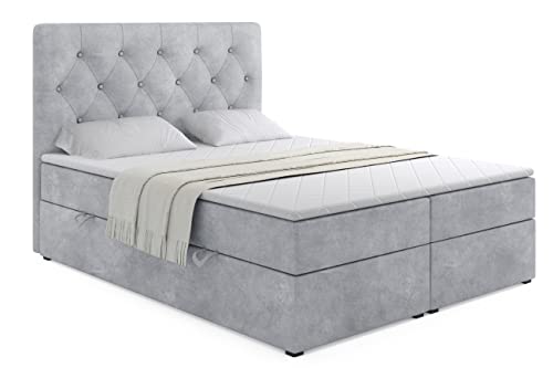 ALTDECOR Boxspringbett mit Multipocket-Matratze H4 (20 cm hoch) mit + PUR + Kokosmatte, Topper (5 cm hoch), Polsterbett mit Kopfteil und Bettkasten 180x200 Grau Casa 2314 Cover