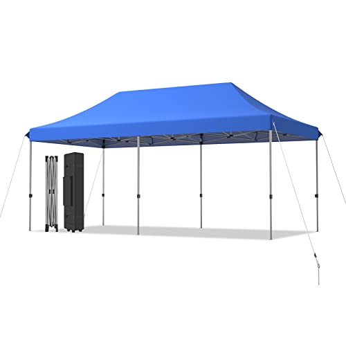 Tangkula 10x20 Ft Pop Up Canopy Tent, Easy Set-up Outdoor Commercial Instant Tent with Roller Bag, 3 Adjustable Heights, Portable Folding Canopy with 200 Square Feet of Shade (Blue)